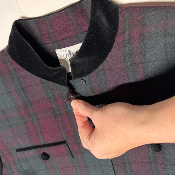 Vintage Le Suit Purple Green Plaid Suit Blazer Velvet Collar Buttons Academia 10 - Picture 5 of 10
